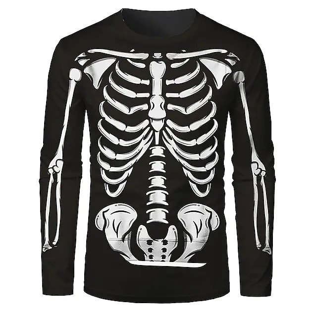 Herr Grafisk Skelett T-shirt halloween skjorta Långärmad T-shirt 3D-tryck Rund hals Skjorta Mode Ledigt Gata Dagligen Helgdag B C Svart Vår & Höst Kläder S M L XL XXL 4XL 5XL 2025 - $19.99 –P8