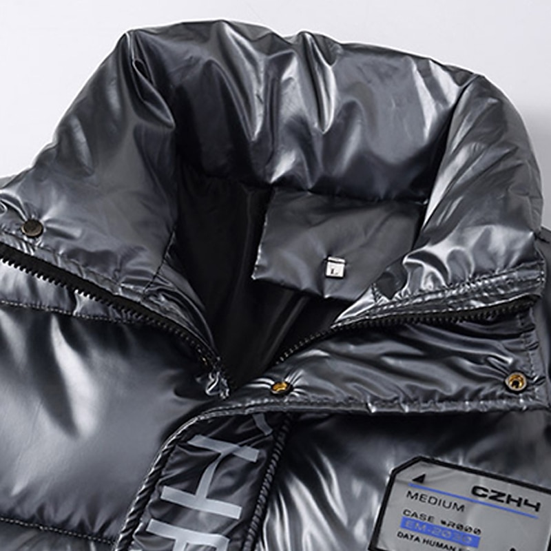 Herr Pufferjacka Vadderad Anorak Ficka Mönster Ficka med blixtlås Utomhussport Resa Kort Elegant och modernt Utomhus Ledigt / vardag Vinter Bokstav Silver Svart Gul Pufferjacka 2025 - $67.99 –P14