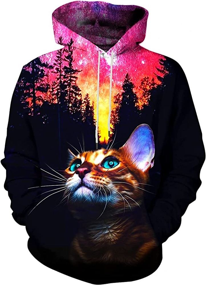 Hombre Graphic Caricatura Gato Sudadera Sudaderas Activo Estilo lindo Manga Larga Con Capucha Diario Azul vaquero Negro Bolsillo delantero Diseñador 2025 - $29.99 –P8