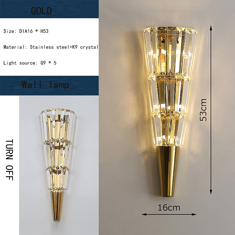 LED Wall lights Crystal Diamond Design, Wall sconce Brass Finish Bedside Lamp Torch Shape Wall Mount Lamp for Bedroom Modern Crystal Wall Light 2025 - $170.99 –P11