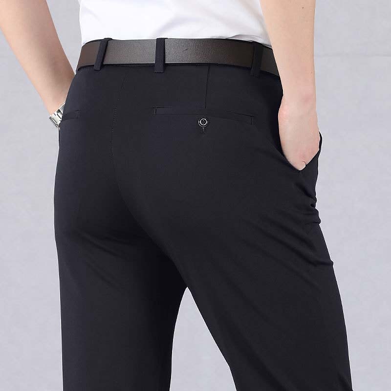 Men's Dress Pants Trousers Casual Pants Pocket Elastic Waist Straight Leg Plain Stretch Wedding Office Business Stylish Formal Black Wine High Waist Micro-elastic 2025 - $20.99 –P7