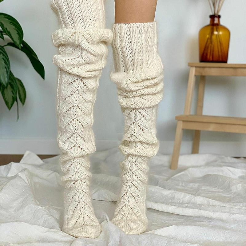 Women's Stockings Thigh-High Crimping Socks Winter Tights Thermal Warm High Elasticity Hole Winter Black Pink Grey One-Size 2025 - $18.99 –P7