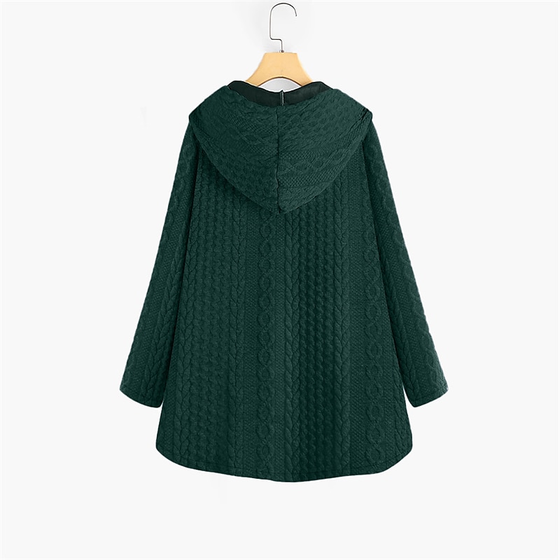 Mulheres Plus Size Parka Botão Bolsos Tecido Ao ar livre Casual Manga Longa Com Capuz Padrão Inverno Outono Verde Escuro Azul Escuro Vermelho L XL XXL 3XL 4XL de 2025 por $38.99 –P12