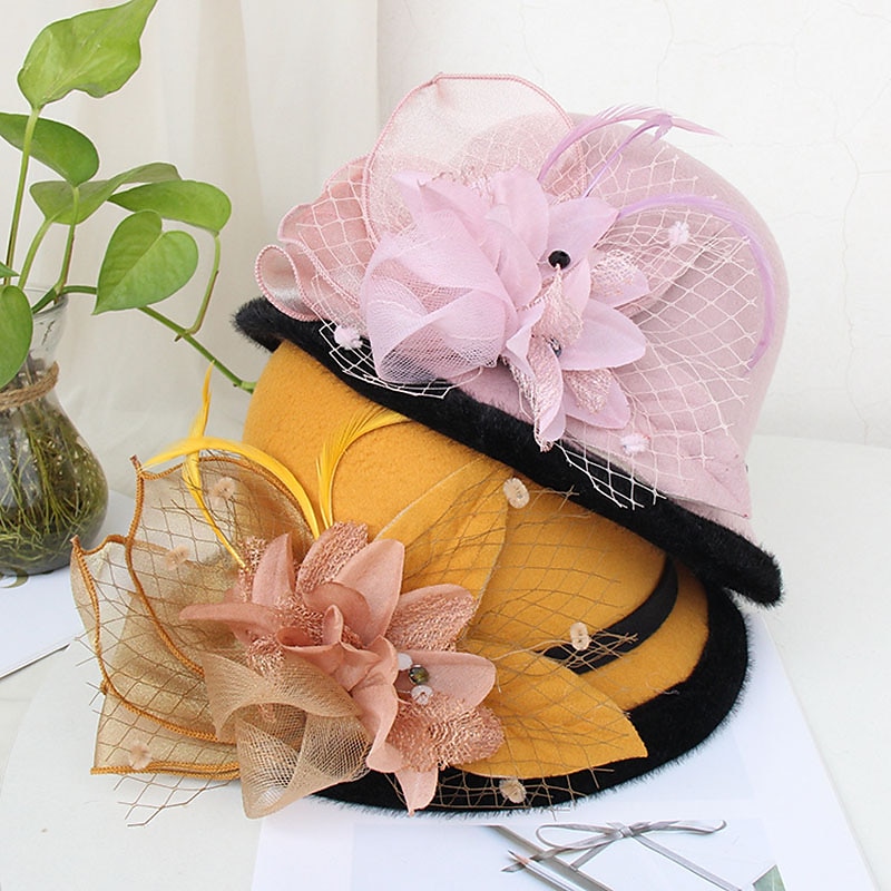 kentucky cappello derby autunnale cappelli da sposa piume artificiali misto poli/cotone bombetta/cloche cappello alla pescatora cappello fedora casual vacanza stile vintage elegante con applicazioni del 2025 a $18.99 –P5