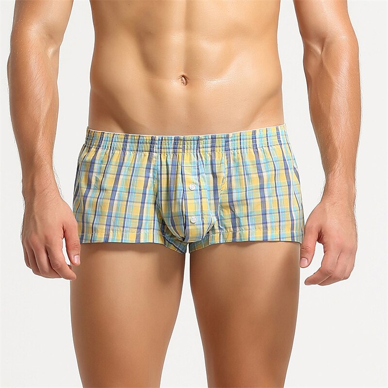 Per uomo 1 confezione Biancheria intima Mutandine di base Boxer Slip Cotone Elastene Antiparassitario A prova di perdita A quadri Vita normale Giallo Blu del 2025 a $11.49 –P6