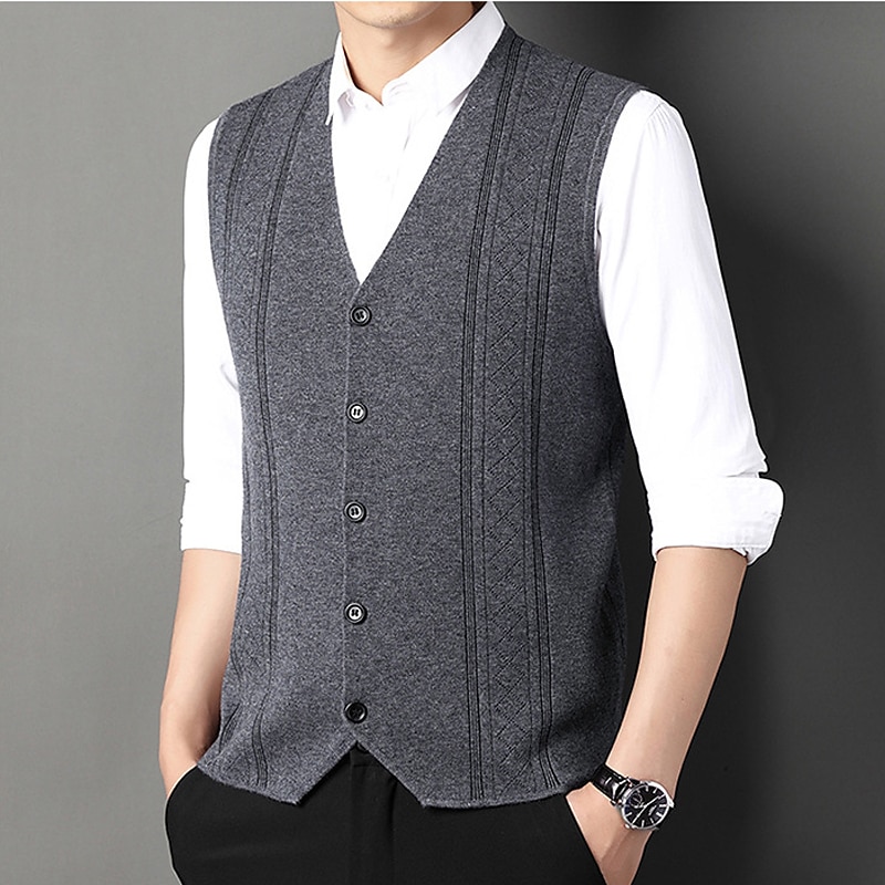 Herren Pullunder Kleid Pullover Wollpullover Gerippt Stricken Strick Streifen V Ausschnitt Moderne zeitgenössische Koreanisch Freizeitskleidung Ausgehen Bekleidung Ärmellos Frühling & Herbst Schwarz 2025 - $35.99 –P11