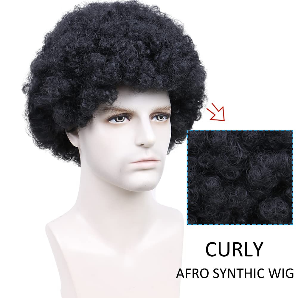 afro pruik mannen voor zwarte mannen menselijk haar afro zwart haar pruik 70's 80's disco rocker kostuum pruiken met gratis pruik cap braziliaanse virgin human hair 2025 - $23.99 –P5