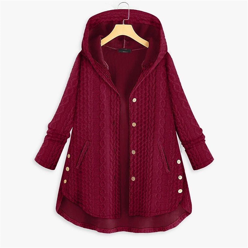 Mulheres Plus Size Parka Botão Bolsos Tecido Ao ar livre Casual Manga Longa Com Capuz Padrão Inverno Outono Verde Escuro Azul Escuro Vermelho L XL XXL 3XL 4XL de 2025 por $38.99 –P7