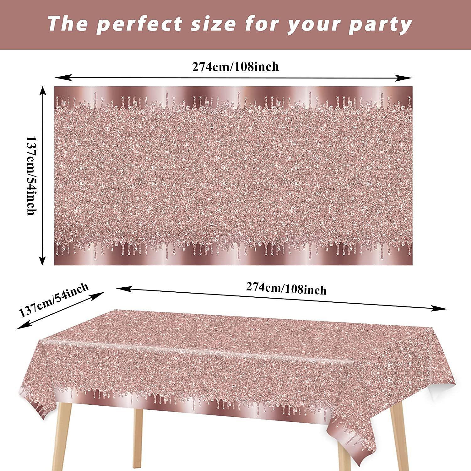 Tovaglia usa e getta per feste rosa paillettes oro rosa tovaglie impermeabili in pe per eventi interni o esterni, feste di compleanno, matrimoni 1 pezzo 54"*108" (137*274 cm) del 2025 a $3.99 –P1