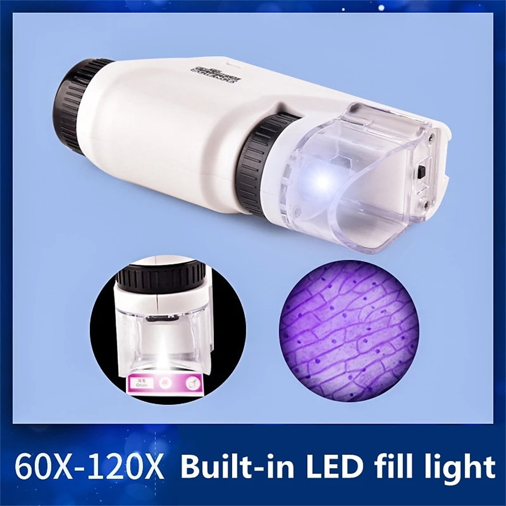 مجموعة مجهر محمول باليد معمل بضوء ليد 60x-120x ألعاب تعليمية للعلوم البيولوجية للأطفال هدية عيد الميلاد 2025 - $29.99 –P2