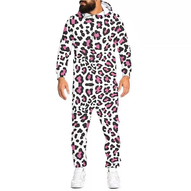 Férfi Lounge-ruházat Kezeslábasok Onesie pizsama Fólia Egyszerű Alkalmi Kényelmes Otthon Napi Pamut Mokaszinok Légáteresztő Kapucni Hosszú ujj Zseb Ősz fehér por Fekete 2025 - $21.99 –P5