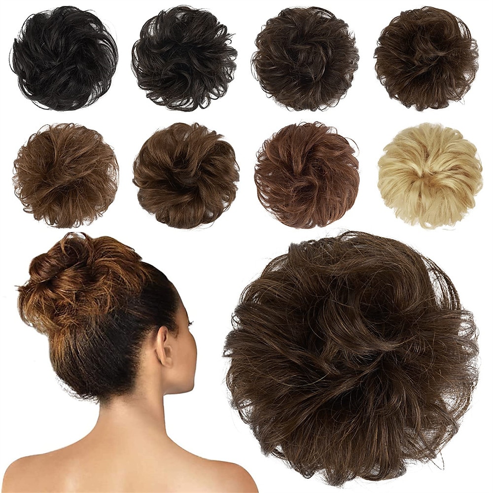 menneskehår rotete boller 100% menneskehår knuller hårstykke ekte menneskehår bølget ask blondt hår scrunchies bustete oppsatte hårstykker for kvinner jenter 2025 - $12.99 –P10