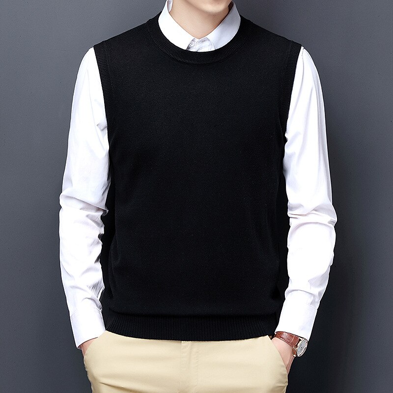 Men's Sweater Vest Dress Sweater Wool Sweater Pullover Sweater Jumper Ribbed Knit Knitted Solid Color Crew Neck Keep Warm Modern Contemporary Work Daily Wear Clothing Apparel Sleeveless Spring & Fall 2025 - $28.99 –P5