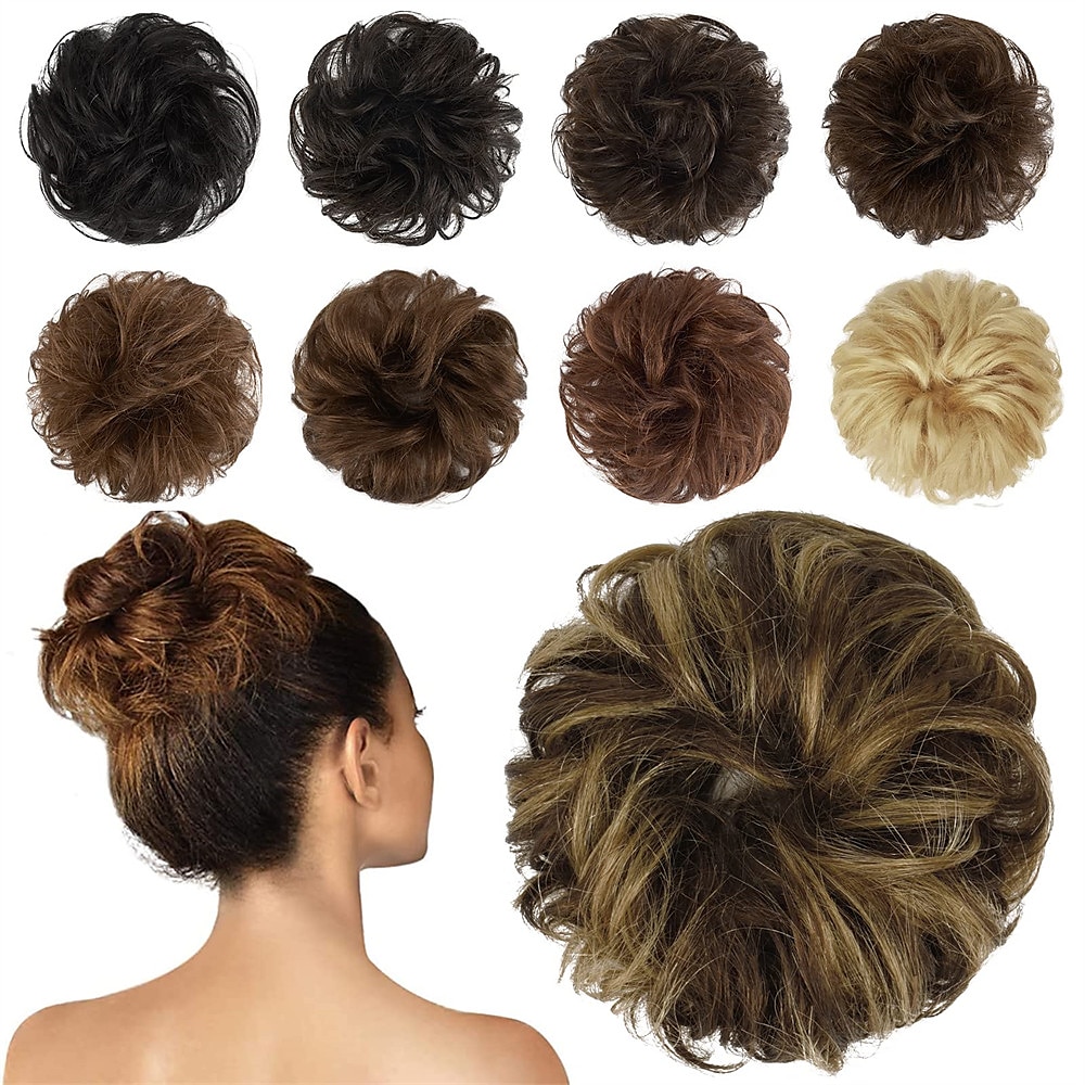 menneskehår rotete boller 100% menneskehår knuller hårstykke ekte menneskehår bølget ask blondt hår scrunchies bustete oppsatte hårstykker for kvinner jenter 2025 - $12.99 –P7
