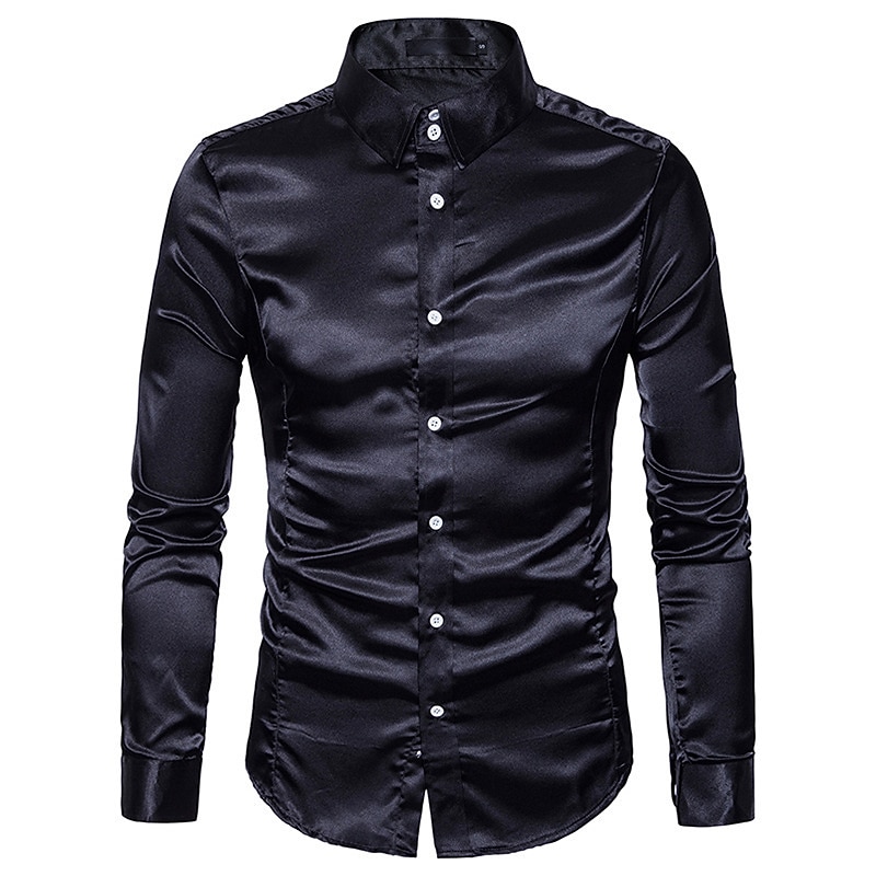 Bărbați Cămașă casual Cămașă cu guler Camașă cu nasturi Cămașă din mătase satinată Gri Deschis Roz Negru Alb Galben Manșon Lung Birou/ Ceremonie / Nuntă Îmbrăcăminte Poliester Casul Zilnic Casual 2026 - $25.99 –P6