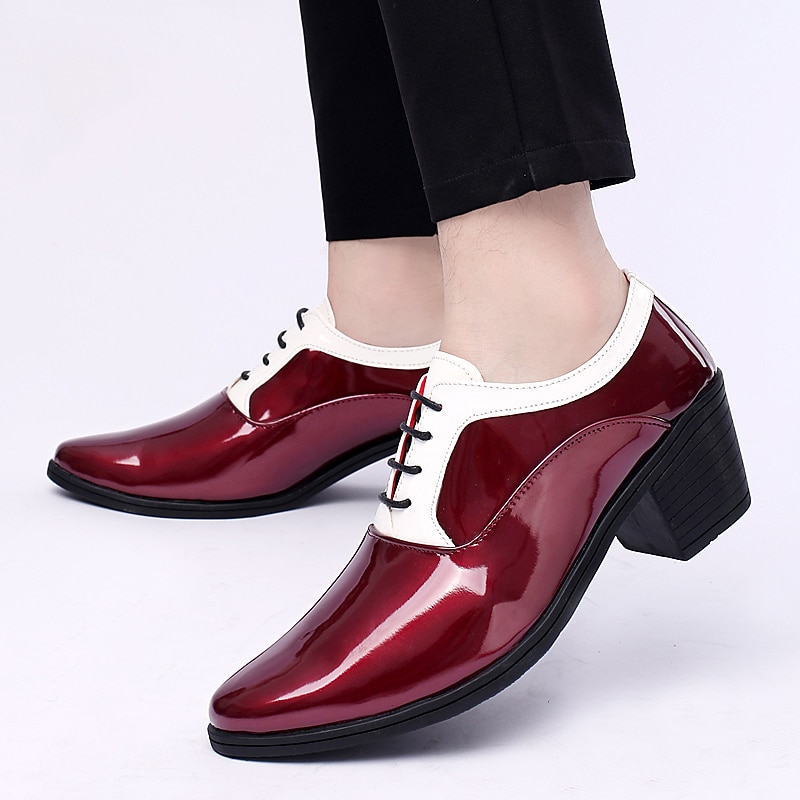 Men's Oxfords Dress Shoes Christmas Party Collections Casual British Wedding Party & Evening PU Black Red White Color Block Winter Fall 2025 - $59.99 –P17