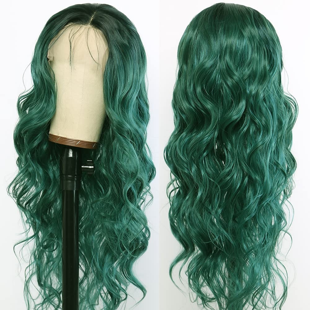 perruques vertes pour femmes remplacement de cheveux résistant à la chaleur vague de corps profonde perruque partie moyenne synthétique petite perruque de lacet pour la fête de noël perruque de fête de 2025 ? $29.99 –P7