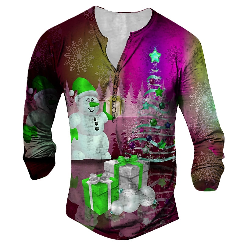 חולצת טריקו לחג המולד חולצת טריקו לגברים חולצת טריקו הנלי חולצת חולצה גרפית איש שלג הנלי אדום כחול סגול הדפס תלת מימד חיצוני חג המולד הדפסת שרוולים ארוכים ביגוד ביגוד מעצב ביגוד בייסיק קלאסי 2025 - €23.39 –P3