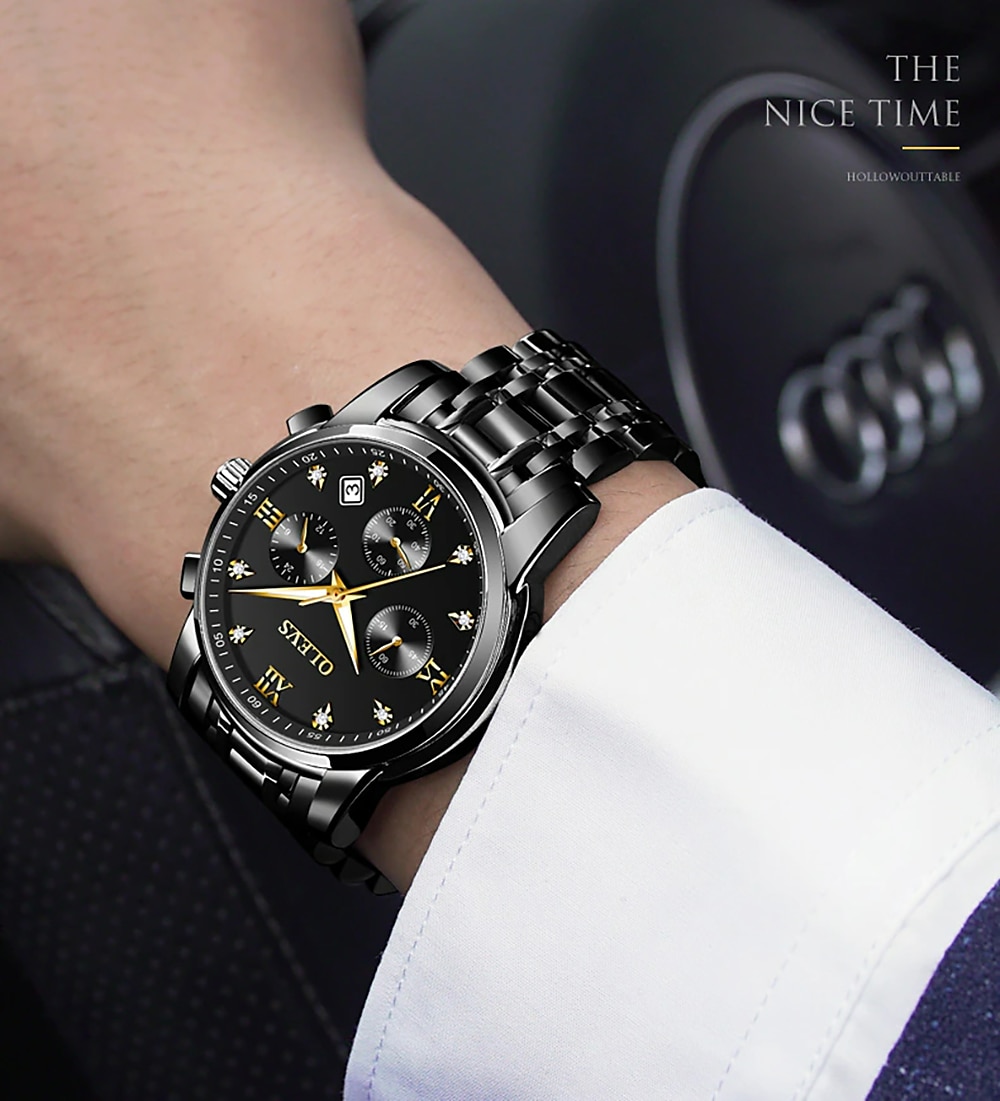 OLEVS Montres à quartz pour Hommes Analogique Quartz Classique Mode mode Classique Noël Grand Cadran Date du jour Métal Acier Inoxydable Mode de 2025 ? $36.99 –P1