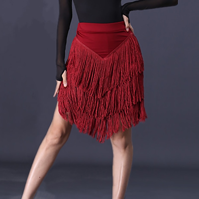 Latijnse dans Rokken Kwastje Ruches Pure Kleur Dames Prestatie Opleiding Hoog Polyester 2025 - $16.49 –P2