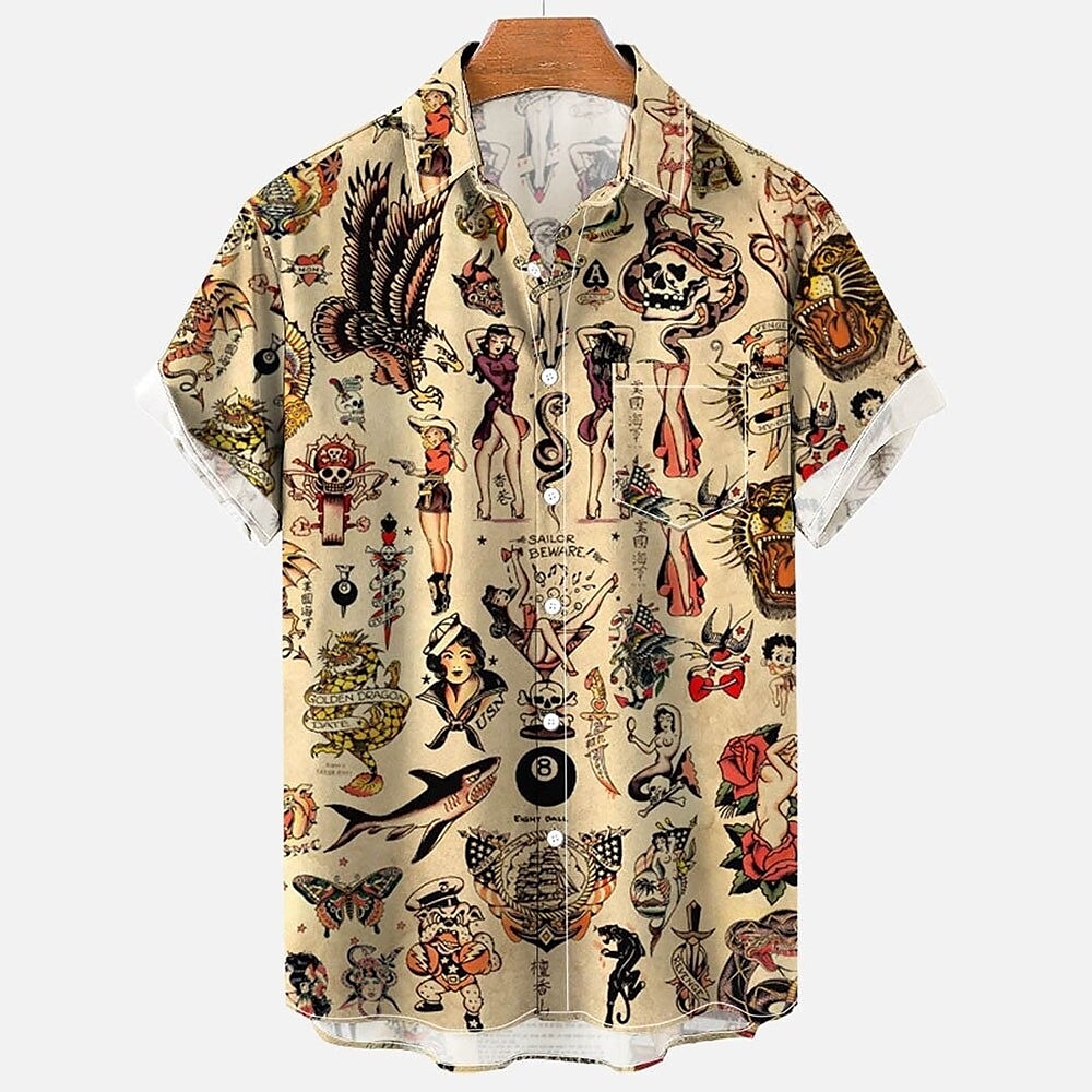 Męskie Syrena Koszula Koszula hawajska Koszula Aloha Krótkie rękawy Koszula Wieczorne Zabytkowe Moda Designerskie Na zewnątrz Ulica Codzienny Czarny Biały Żółty Druk 3D S M L 2025 - $24.99 –P5