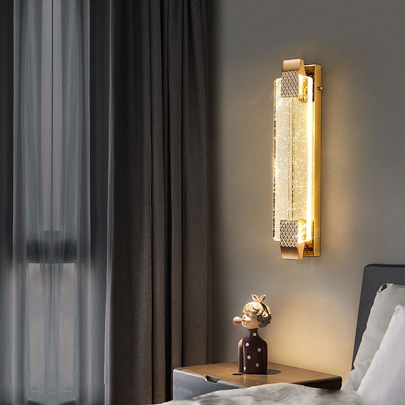 led vegglamper krystallboble for baderomsgang gull moderne sminkelampearmatur med krystallbobleglass, integrert led veggfestelampe,3000k innendørs vegglampe 2025 - $199.99 –P1