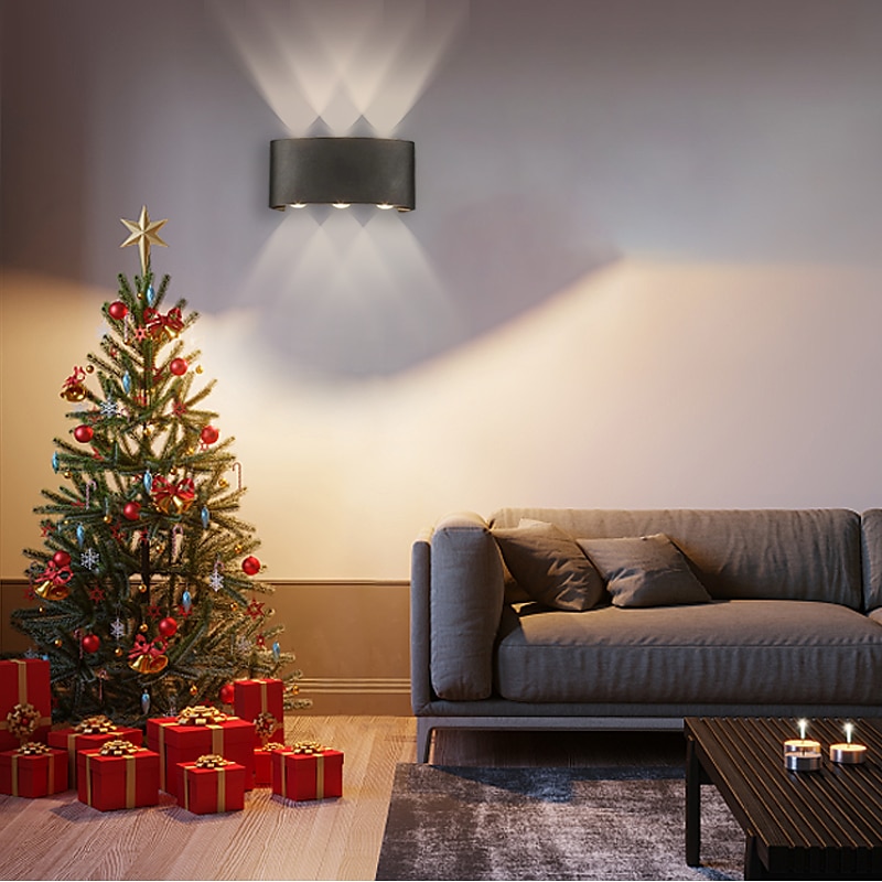 led applique murale extérieure / intérieure 6w haut / bas éclairage intérieur double tête incurvée étanche ip65 applique murale lampe de chambre moderne lumière blanche chaude ac85-265v de 2025 ? $46.99 –P1