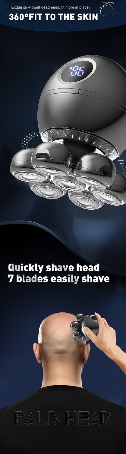 6 In 1 Electric Head Shaver for Bald Men 7D Floating Cutter Beard Trimmer Clipper IP68 Waterproof Shaving USB Wireless Charging  Christmas Gift 2025 - $58.99 –P2