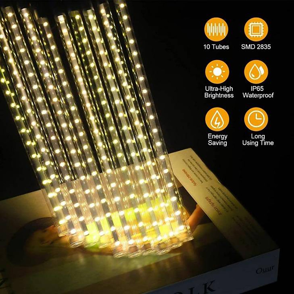2 πακέτα μετεωρίτη ντους βροχής led φωτιστικό led 30cm 11,8 ίντσες 16 σωλήνες 384 led που πέφτουν σταγόνα βροχής παγωμένο χριστουγεννιάτικο δέντρο γάμος νεράιδα φως γιορτινή διακόσμηση δρόμου 2025 - $27.99 –P14