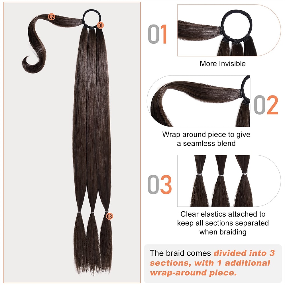 Long DIY Braided Ponytail Extension with Elastic Tie Straight Sleek Wrap Around Braid Hair Extensions Ponytail Natural Soft Synthetic Hairpiece Black Brown 26 Inch (After Braided 23 Inch) 2025 - $10.99 –P6