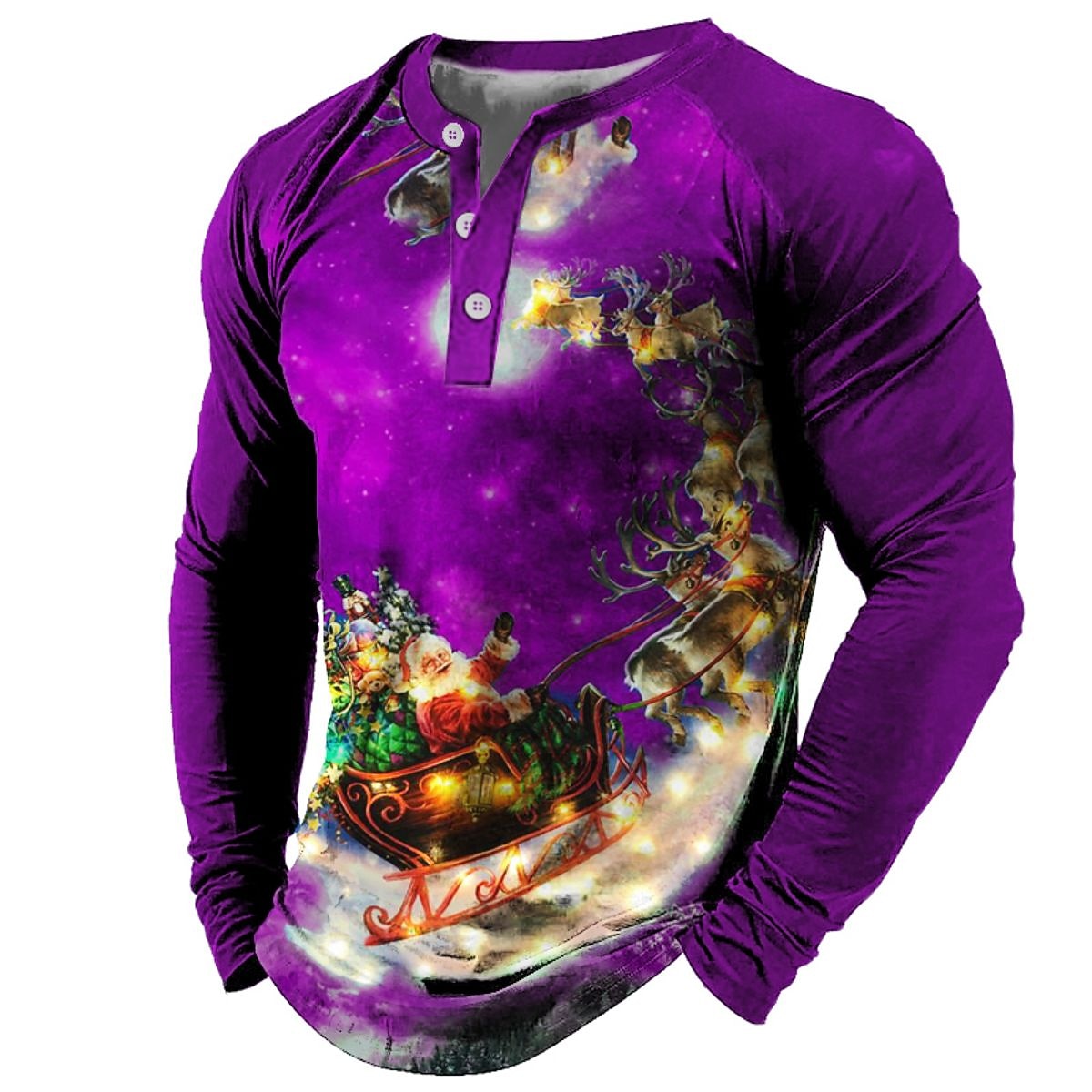 t koszula męska koszulka henley t koszula tee tee graficzny święty mikołaj henley morski błękit zielony czarny niebieski fioletowy 3d drukuj na zewnątrz z długim rękawem patchwork zapinana na guziki 2025 - $24.99 –P11