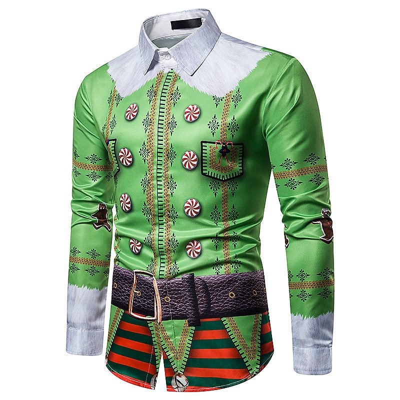 Herr Skjorta Björn Grafiska tryck Nedvikt Grön 3D-tryck Jul Gata Långärmad Button-Down Mönster Kläder Mode Designer Ledigt Mjukt 2025 - $26.99 –P2
