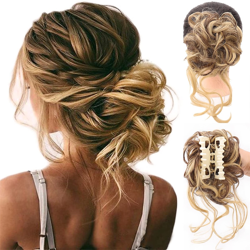 rotete bolle krøllete bølgete syntetisk hår scrunchies extension hairpieces for kvinner bun parykk klo i bun rotete chignons hair extensions(12t24#lys gyllenbrun blanding gyllenbrun) 2025 - $10.49 -P7