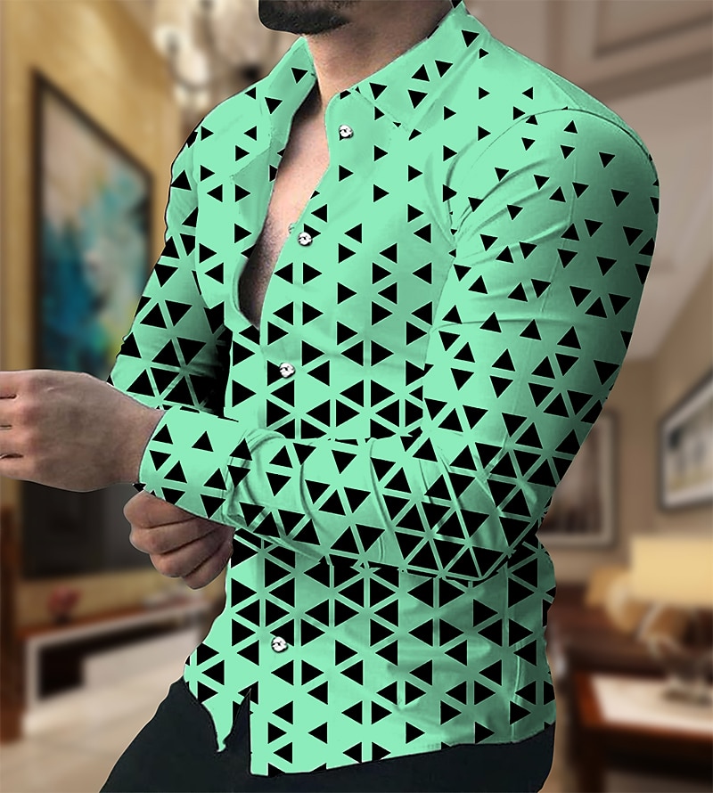 Per uomo Geometrica Geometria Camicia Camicia con bottoni Manica lunga Di tendenza Originale Informale Esterno Da mare Giornaliero Autunno inverno Colletto Stampa Bottone giù Bianco Giallo Rosa Rosso del 2025 a $26.99 –P1