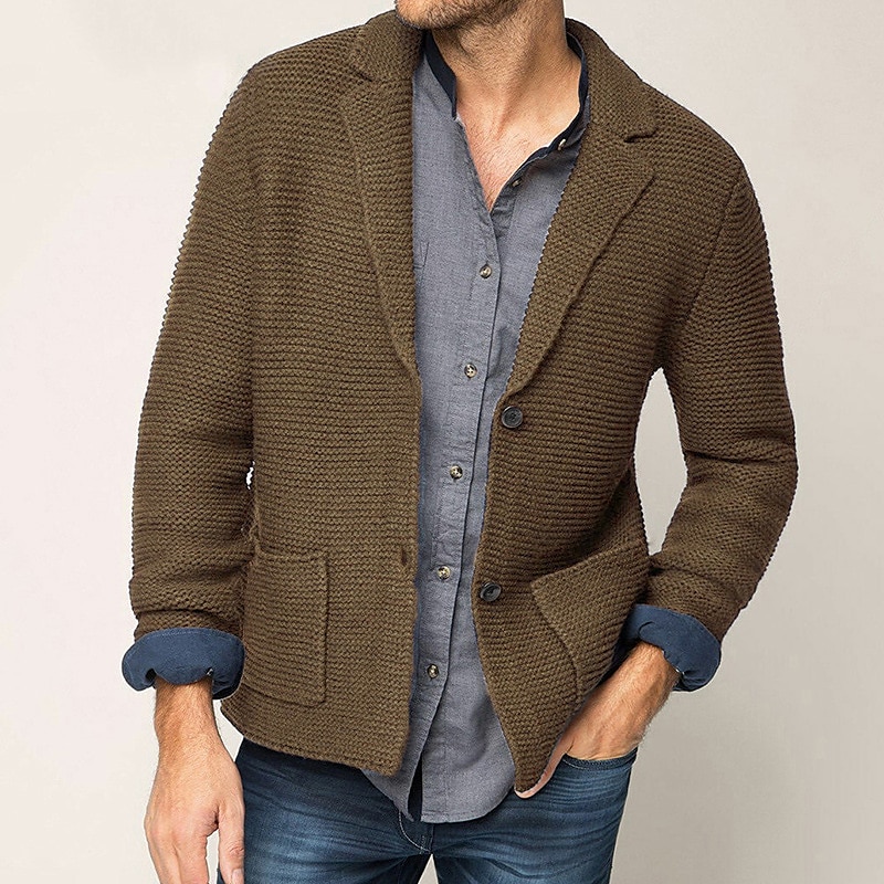 Men's Sweater Cardigan Sweater Sweater Jacket Ribbed Knit Cropped Knitted Lapel Warm Ups Modern Contemporary Daily Wear Going out Clothing Apparel Fall & Winter Black khaki M L XL 2025 - $35.99 –P6