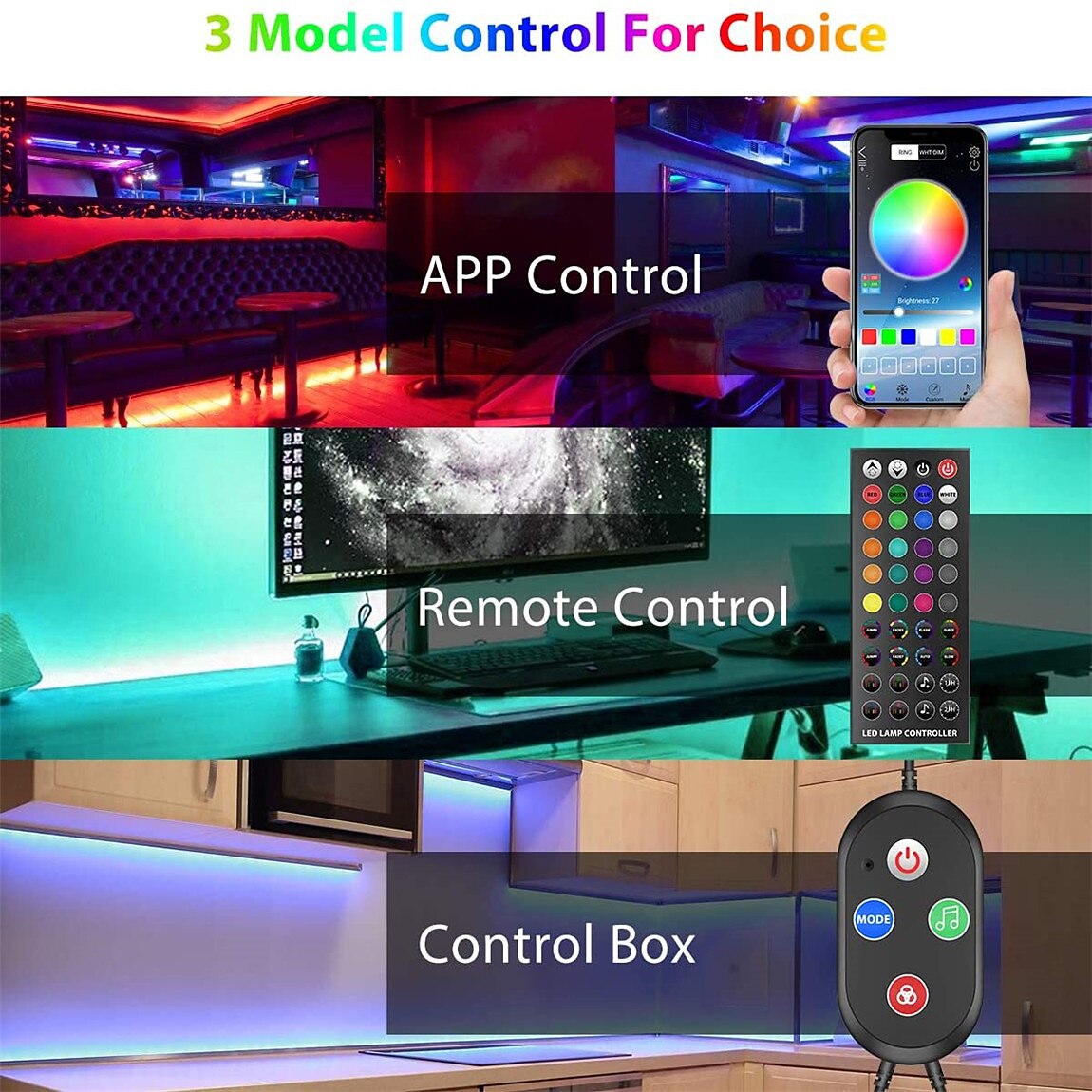 2025年 LED ストリップ ライト 5050 smd 20m/65.6ft スマート RGB テープ ロープ ライト 同期音楽ライト 1600 万色を変更する Bluetooth アプリ コントロール 自宅の寝室のテレビの車のクリスマスの装飾用の 40 キー リモート (2x32.8ft) コレクション – $25.99 –P8
