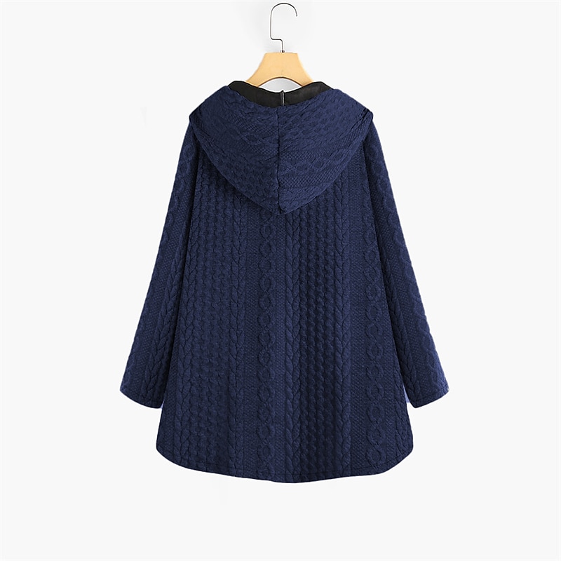 Mulheres Plus Size Parka Botão Bolsos Tecido Ao ar livre Casual Manga Longa Com Capuz Padrão Inverno Outono Verde Escuro Azul Escuro Vermelho L XL XXL 3XL 4XL de 2025 por $38.99 –P10