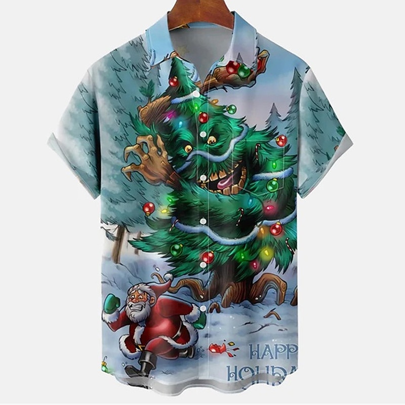 Herr Skjorta jultomten Grafiska tryck Nedvikt Grön Svart Blå Purpur Marinblå 3D-tryck Jul Gata Kort ärm Button-Down Mönster Kläder Mode Designer Ledigt Mjukt 2025 - $24.99 –P3