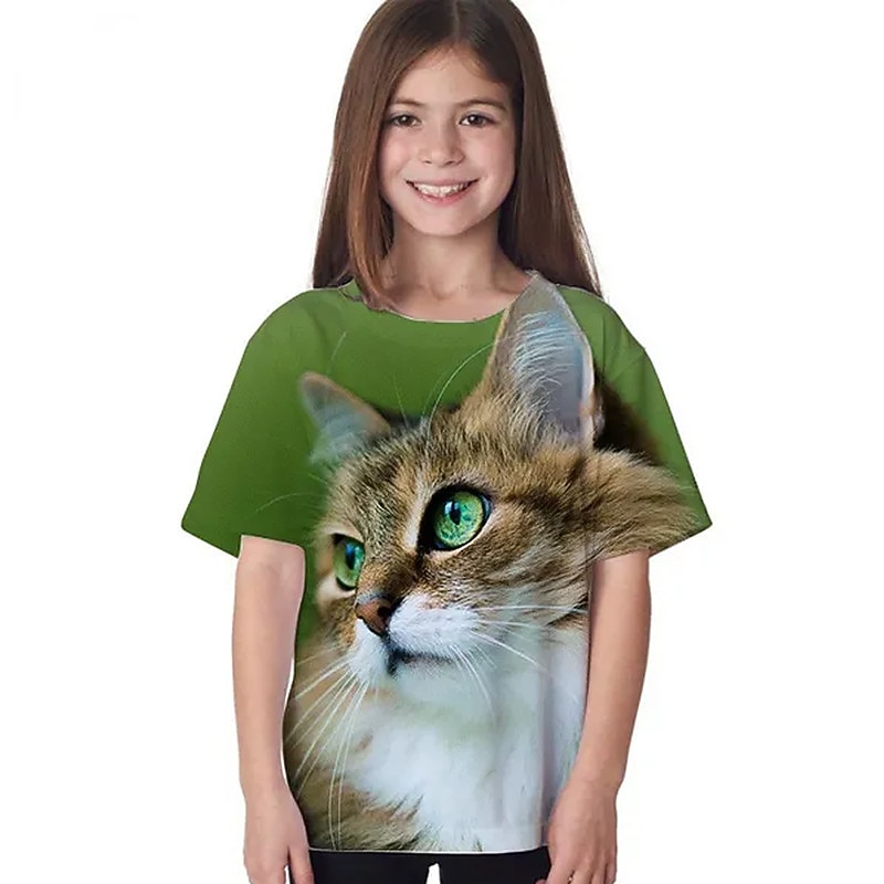 Bambino Da ragazza maglietta Animali Informale Manica corta Girocollo stile sveglio 7-13 anni Estate Nero Bianco Blu marino del 2025 a $11.99 –P5
