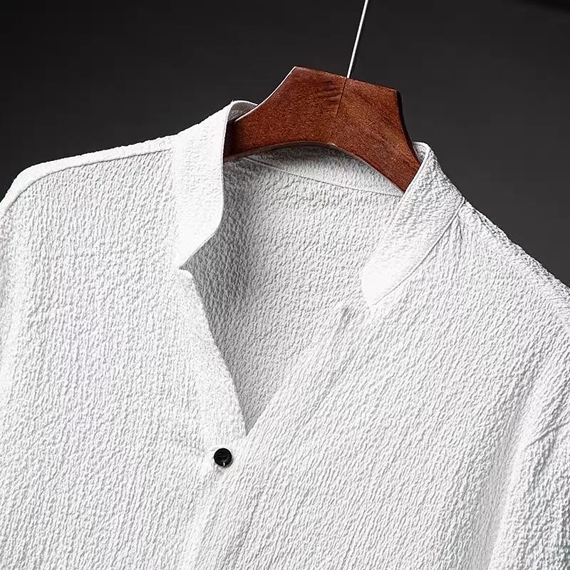 Men's 2 Piece Shirt Set Summer Set Shirt and Pant Sets Black White Gray Half Sleeve Solid Colored Collar Outdoor Street Drawstring Clothing Apparel Comfortable Loose 2024 - $32.99 –P5
