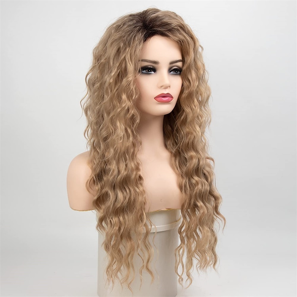 parrucca ondulata lunga riccia ombre parrucche biondo platino per le donne capelli sciolti ondulati parrucche sintetiche resistenti al calore glueless per l'uso quotidiano delle feste del 2025 a $31.99 –P10