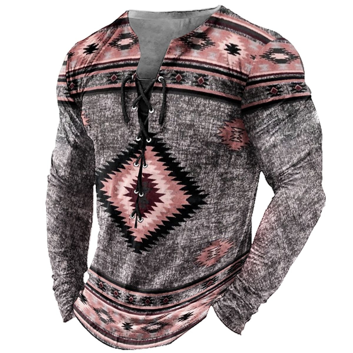 Homme T shirt Tee Tee Graphic Tribal Col Noir Vert Claire Rose Claire bleu marine Bleu 3D effet Extérieur Plein Air manche longue Lacet Imprimer Vêtement Tenue Design mode Rétro Vintage basique de 2025 ? $20.99 –P5