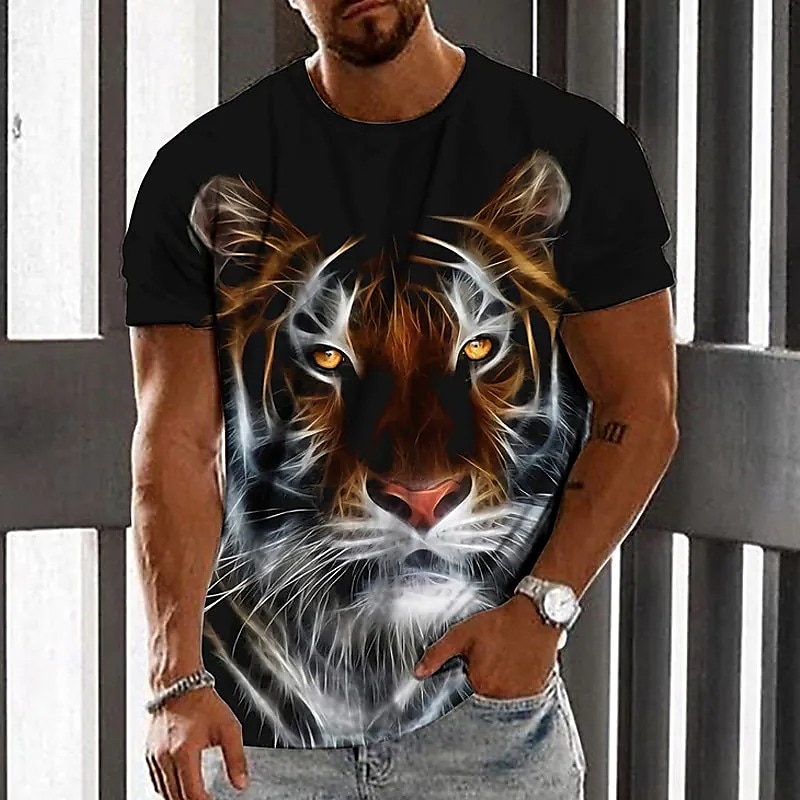 Herre Unisex Dyr Tiger Grafiske trykk T skjorte Kortermet T skjorte 3D-utskrift Crew-hals Skjorte Designer Fritid Stor og høy Daglig Ferie Svart Hvit Gul Sommer Klær S M L XL XXL 3XL 4XL 2025 - $17.99 –P5