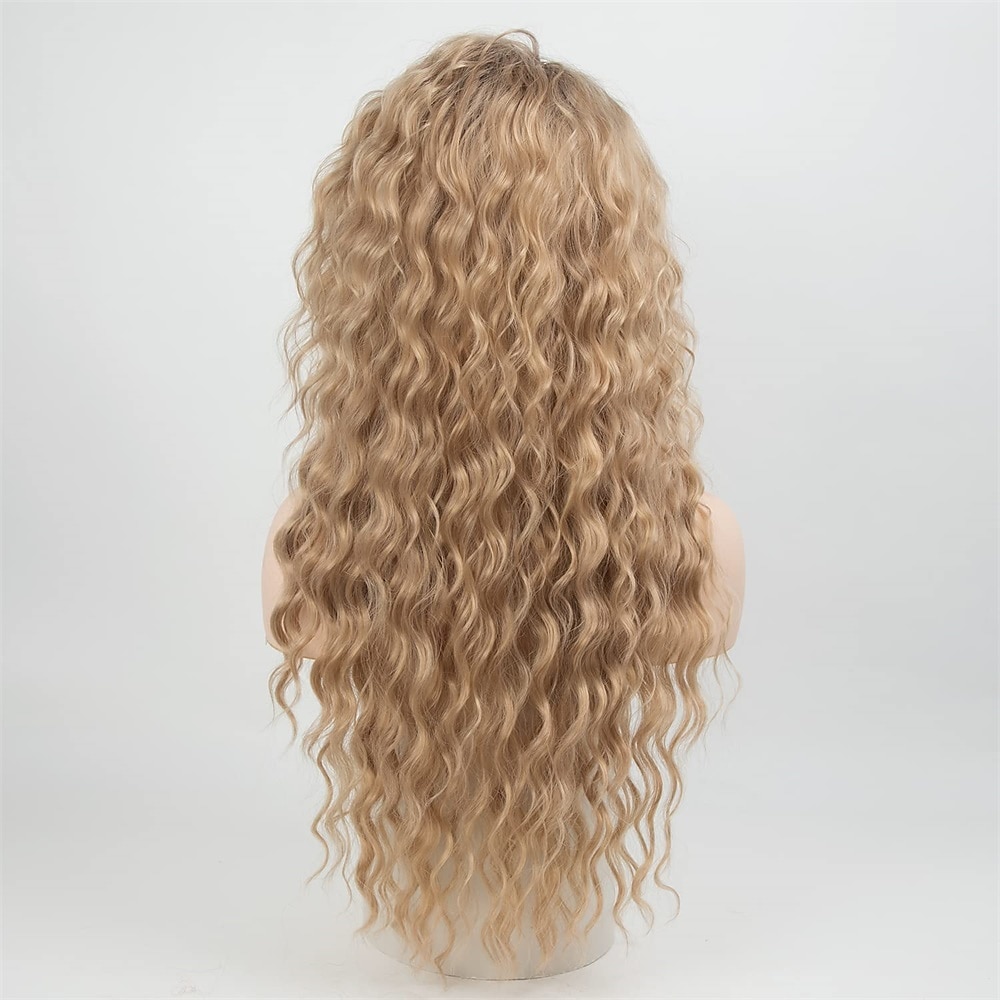 parrucca ondulata lunga riccia ombre parrucche biondo platino per le donne capelli sciolti ondulati parrucche sintetiche resistenti al calore glueless per l'uso quotidiano delle feste del 2025 a $31.99 –P9