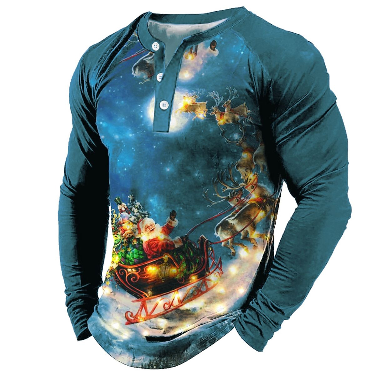 t koszula męska koszulka henley t koszula tee tee graficzny święty mikołaj henley morski błękit zielony czarny niebieski fioletowy 3d drukuj na zewnątrz z długim rękawem patchwork zapinana na guziki 2025 - $24.99 –P6