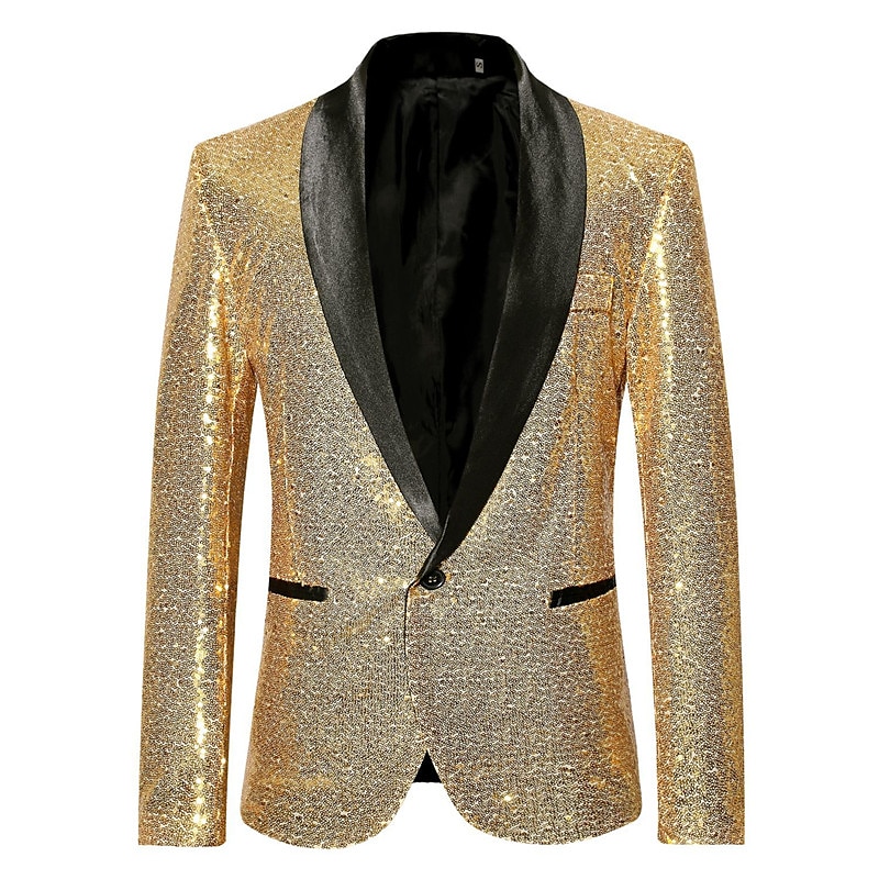 Herren Abendkleidung Blazer Sakko Neujahr Zeremonie Abendgesellschaft Modisch Strassenmode Herbst Winter Pailletten Einfarbig Pailletten Tasche Atmungsaktiv Komfortabel Einreiher - 1 Knopf Blazer 2025 - $61.99 –P7