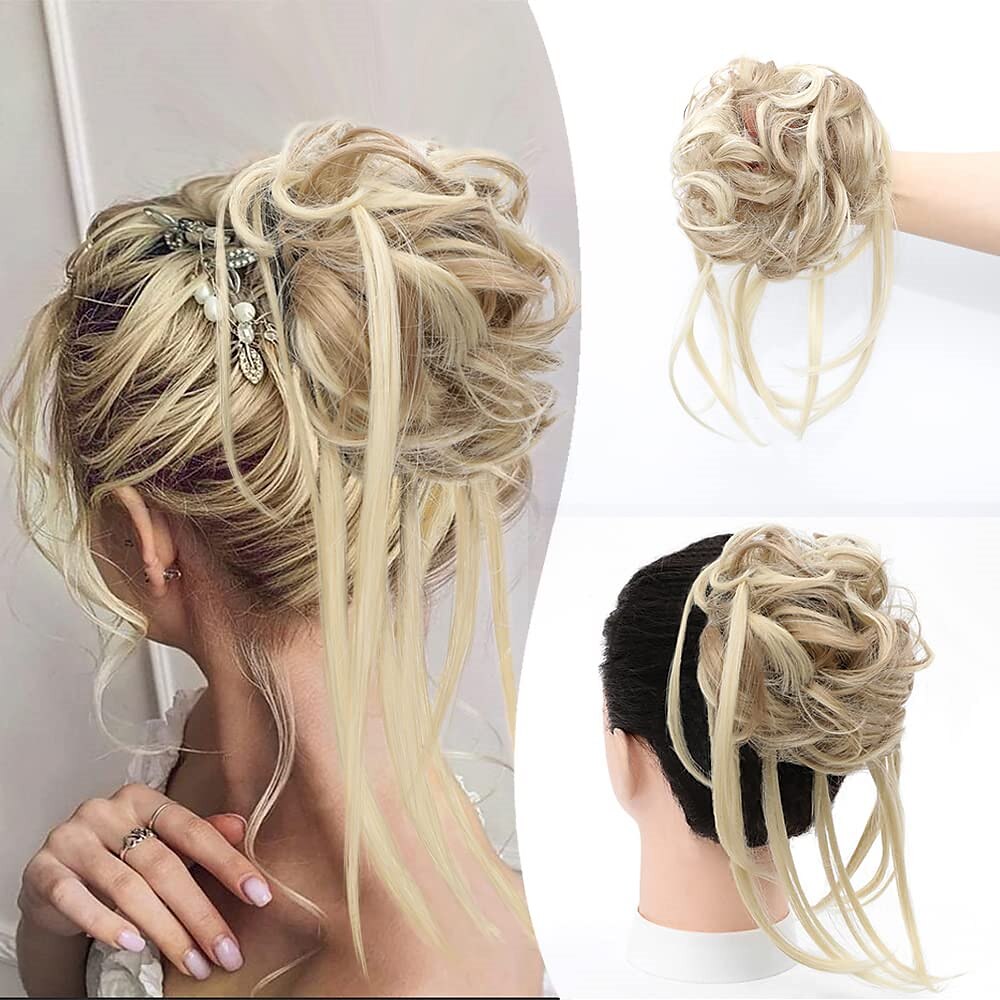 chignon ébouriffé chignon désordonné extensions de chignon avec élastique élastique queue de cheval chouchous pour femme (mélange brun blond clair) de 2025 ? $18.49 –P15