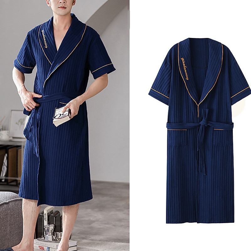 Муж. Халат Банные халаты Банный халат Полотенце Халат Чистый цвет Мода Простой Классический Дом Хлопок Комфорт Дышащий Погруженный декольте Длинная мантия Карман Пояс в комплекте Лето 2026 - $33.99 –P3