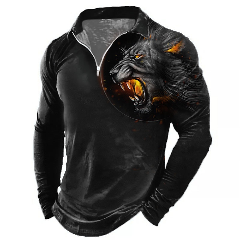 Per uomo Leone Polo con zip Maglia da golf Manica Lunga Magliette polo Camicie con Colletto Casual Divertente Abbigliamento casual alla moda Abbigliamento da vacanza Abiti da festa Stampa 3D Polo con del 2026 a $25.99 –P1