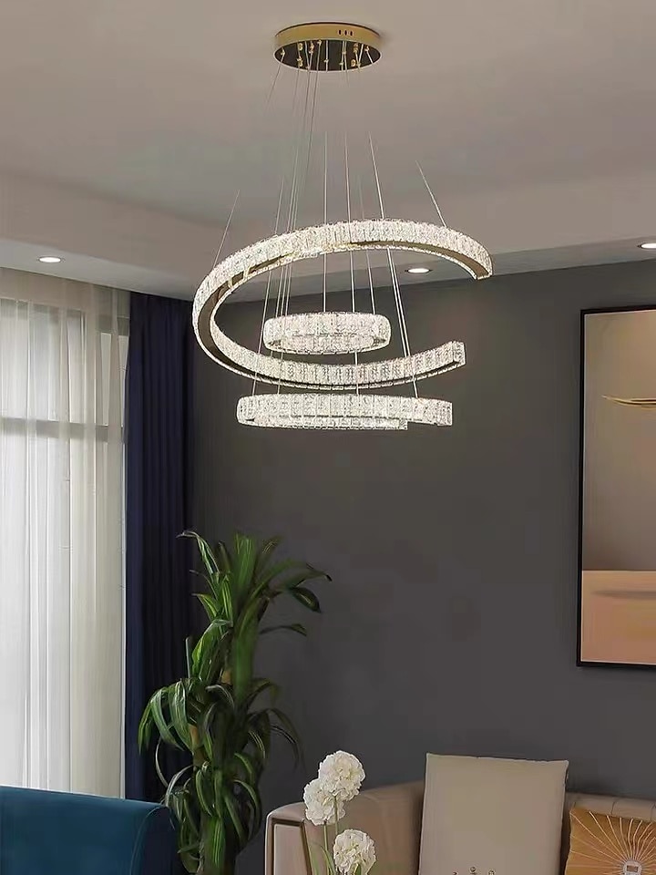 3-ring led عاكسة للضوء pandent ضوء كريستال تصميم دائرة الثريا الفولاذ المقاوم للصدأ طبقات النمط الفني النمط الرسمي مطلي بالكهرباء الفنية led 110-240v 2025 - $619.09 –P2